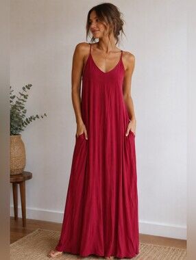 Skivys Women's Sleeveless Maxi Dress - Tomato Red. Summer, Resort, Night Out